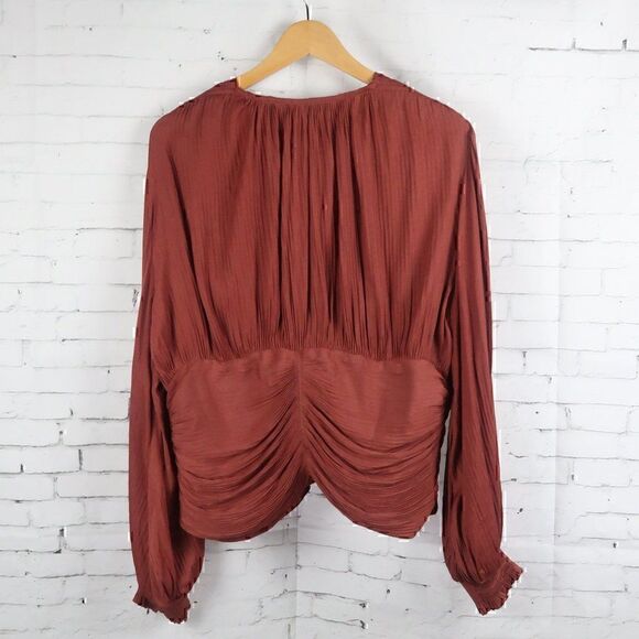 BURNT ORANGE LONG SLEEVE V NECK BLOUSE SIZE LARGE - Picture 5 of 7